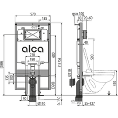 Předstěnový instalační systém Alcadrain (Alcaplast) pro suchou instalaci (do sádrokartonu) AM1101/1200