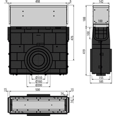 Venkovní žlab Alcadrain (Alcaplast) ová vpust štěrbinová s asymetrickým revizním nástavcem 160 mm, nerez AVZ101R-R322R