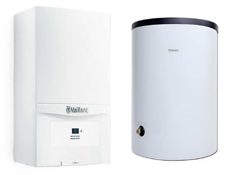 Sestava kotel kondenzační závěsný Vaillant ecoTEC pure VU 246/7-2, 8,3 - 26,1 kW, se zásobníkem pro přípravu teplé vody VIH R 120/6 B