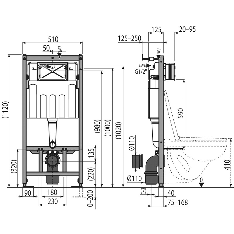 WC Instalační modul Plano RN101/1120 pro předezdení do sádrokartonu