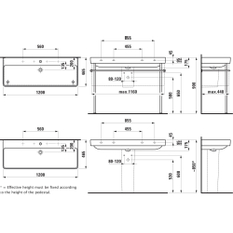 Dvojité umyvadlo k zabudování do nábytku Laufen Pro S, 2 otvory pro baterii, 120 x 46,5 cm, s přepadem, bílá s LCC (Laufen Clean Coat)