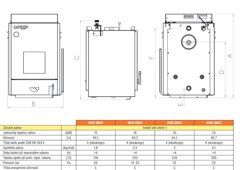 Kotel na hnědé uhlí s ručním přikládáním OPOP H425EKO-U, výkon 25 kW