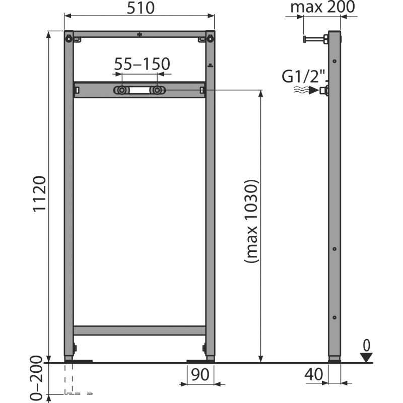Montážní rám Alcadrain (Alcaplast) pro baterii A104B/1120