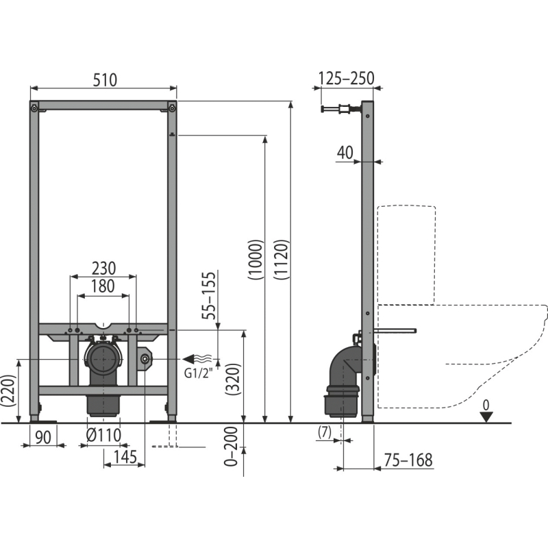 Montážní rám Alcadrain (Alcaplast) pro závěsné WC kombi A113/1120