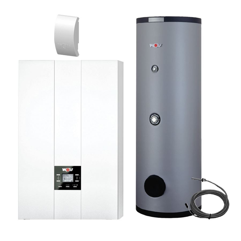 Sestava Wolf kotle FGB-28 s vnějším snímačem a zásobníku SE-2 se snímačem