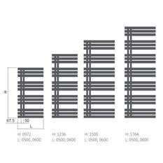 Těleso koupelnové trubkové Isan Miro 1500 x 600 mm, 680 W, pravé, elektrické s regulátorem Mini PW, sněhově bílá RAL 9016