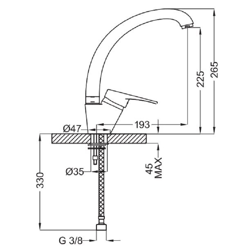 Dřezová, stojánková, páková, otočná baterie Plano Bern vysoká