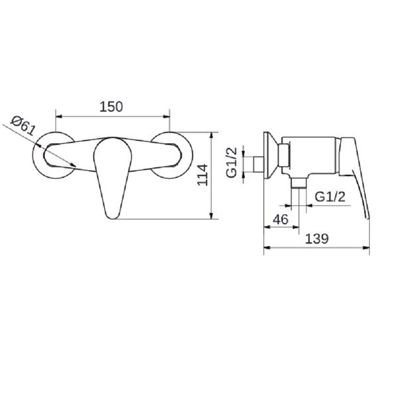 Sprchová, nástěnná, páková baterie Plano Bern rozteč 150 mm