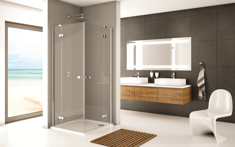 Jednokřídlé dveře Geneve New - panty vpravo / 1 strana rohového vstupu 800 x 2000 mm, aluchrom/sklo čiré