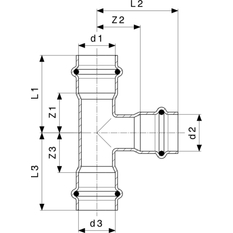 T-kus Viega Sanpress Inox LF s SC-Contur, v laboratorní kvalitě 2318LF 28 x 22 x 28
