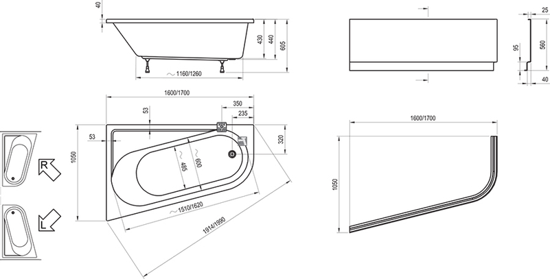 Vana Ravak Chrome 170x105 P