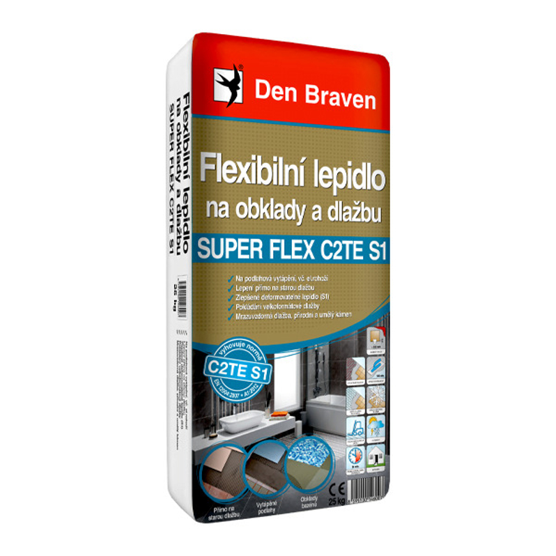 Flexibilní lepidlo na obklady a dlažbu Den Braven SUPER FLEX C2TE S1 pytel 25 kg, šedá