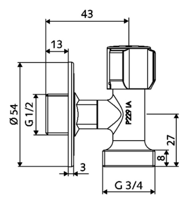 Připojovací pračkový zkrácený ventil Schell, s horním ovládáním, 1/2˝, chrom
