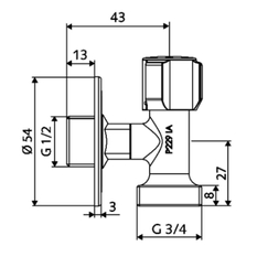 Připojovací pračkový zkrácený ventil Schell, s horním ovládáním, 1/2˝, chrom