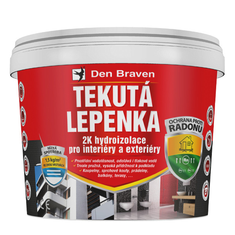 Tekutá lepenka 2K hydroizolace Den Braven kbelík 14 kg, šedá