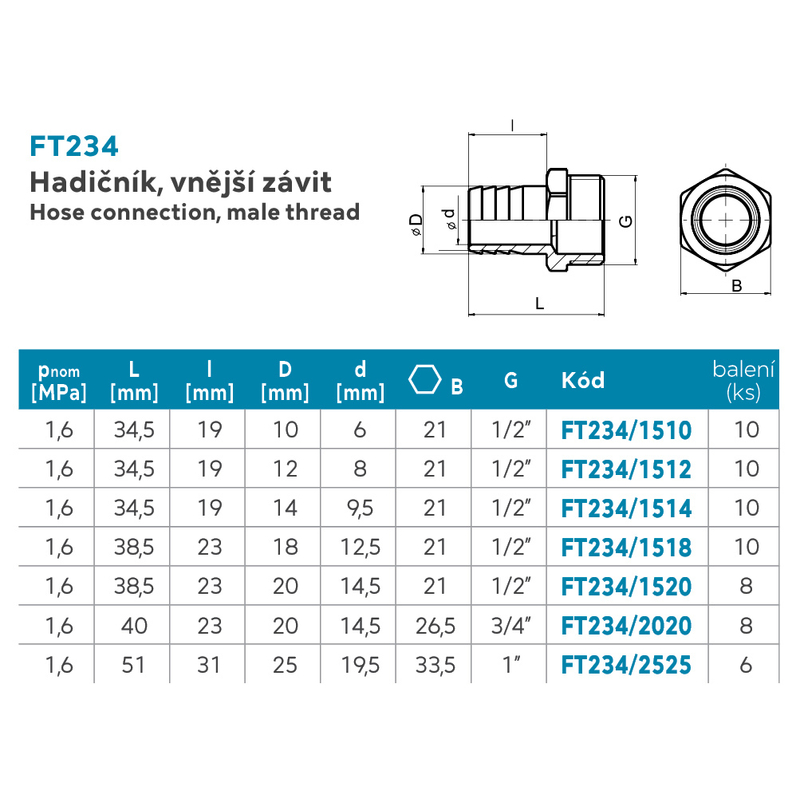 Hadičník, vnější závit 1˝x25mm