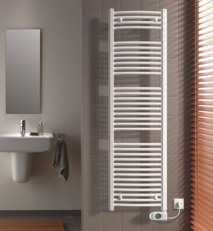 Koupelnové trubkové elektrické těleso Kermi B20-RE prohnuté, boční připojení, 1174 x 440 mm, bílé