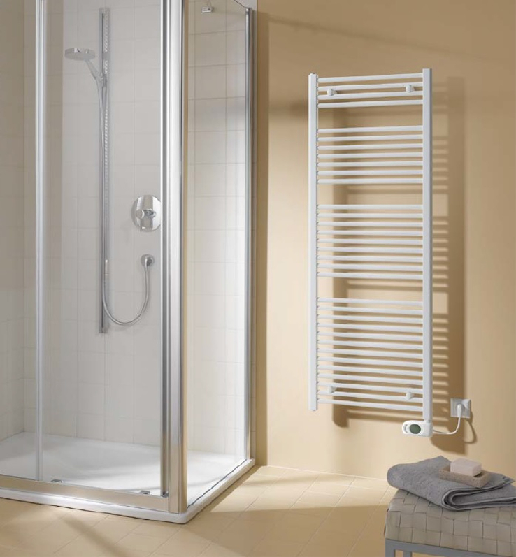 Koupelnové trubkové elektrické těleso Kermi B20-SE rovné, boční připojení, 764 x 440 mm, bílé