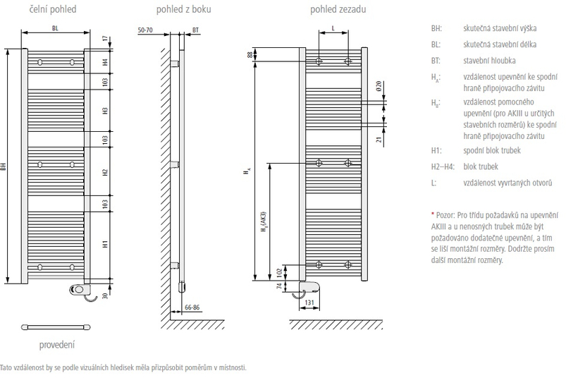 Koupelnové trubkové elektrické těleso Kermi B20-SE rovné, boční připojení, 1174 x 540 mm, bílé