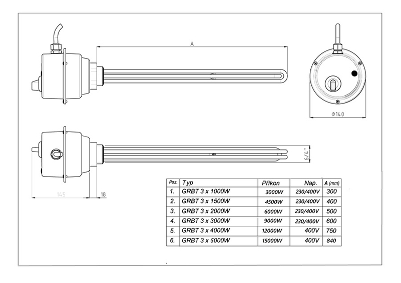 Elektrický topný modul Wterm T 4,5 /3x230