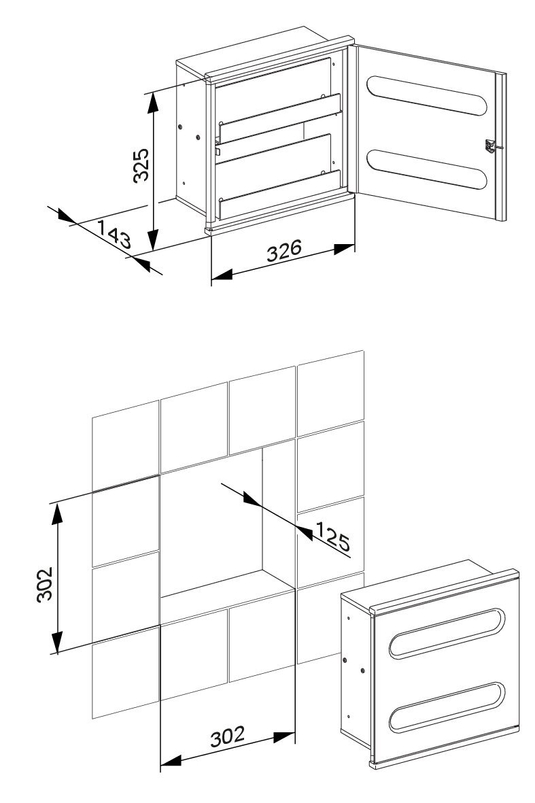 Modul k umyvadlu 2 Keuco Plan Integral, 326 x 325 x 143 mm, pochromováno/hliník lakovaný/vlevo