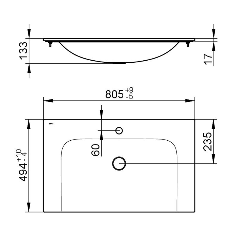 Keramické umyvadlo Keuco Plan, 805 x 17 x 493 mm, bílá