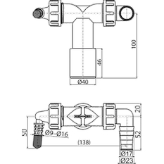 Dvojité kolínko Alcadrain (Alcaplast) DN40/32 / 8-23 s klapkami P156Z