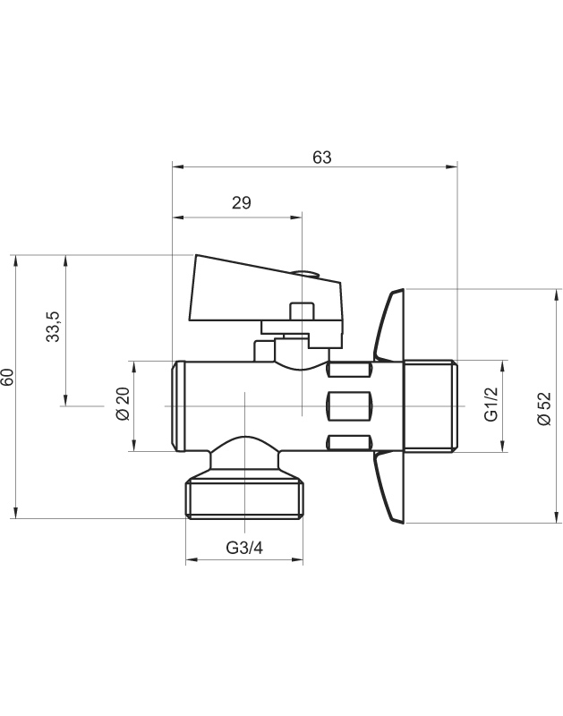 Pračkový rohový ventil s filtrem krytkou a kov.pákou1/2x3/4˝
