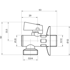 Pračkový rohový ventil s filtrem krytkou a kov.pákou1/2x3/4˝