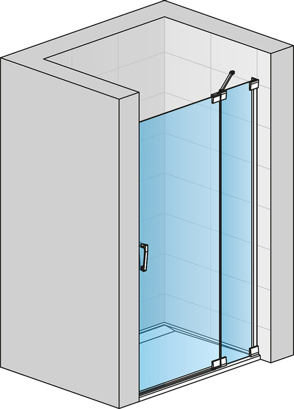 Jednokřídlé dveře Ronal Cadura s pevnou stěnou v rovině - panty vpravo / 1 strana rohového vstupu 900 x 2000 mm, aluchrom/sklo čiré