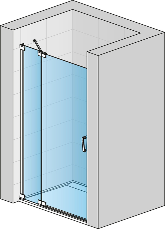 Jednokřídlé dveře Ronal Cadura s pevnou stěnou v rovině - panty vlevo / 1 strana rohového vstupu 1000 x 2000 mm, aluchrom/sklo čiré