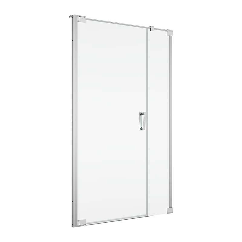 Jednokřídlé dveře Ronal Cadura s pantem u zdi a s pevnou stěnou v rovině - panty vlevo 1400 x 2000 mm, aluchrom/sklo čiré