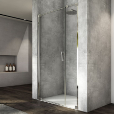 Jednokřídlé dveře Ronal Cadura s pantem u zdi a s pevnou stěnou v rovině - panty vlevo 1400 x 2000 mm, aluchrom/sklo čiré