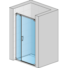 Jednokřídlé dveře Ronal Cadura s pantem u zdi a s pevnou stěnou v rovině - panty vlevo 1400 x 2000 mm, aluchrom/sklo čiré