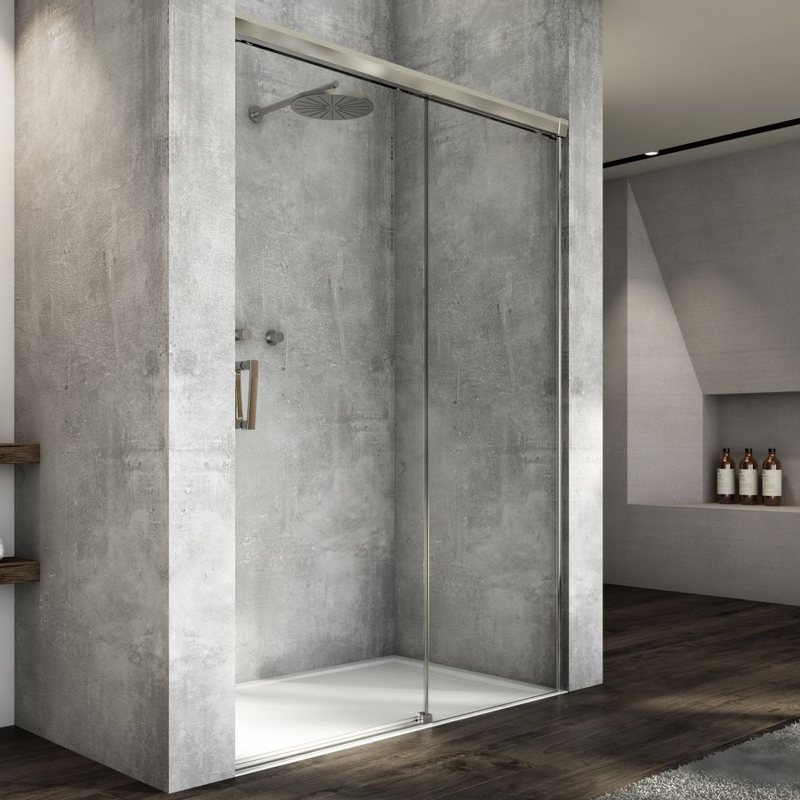 Jednodílné posuvné dveře Ronal Cadura s pevnou stěnou v rovině - pevný díl vpravo 1100 x 2000 mm, aluchrom/sklo čiré