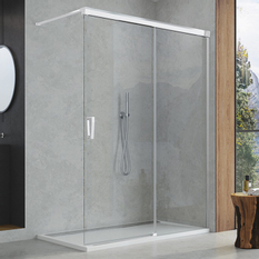Pevná stěna Ronal Cadura samostatná s posuvným dílem - montáž vpravo 1400 x 2000 mm, aluchrom/sklo čiré