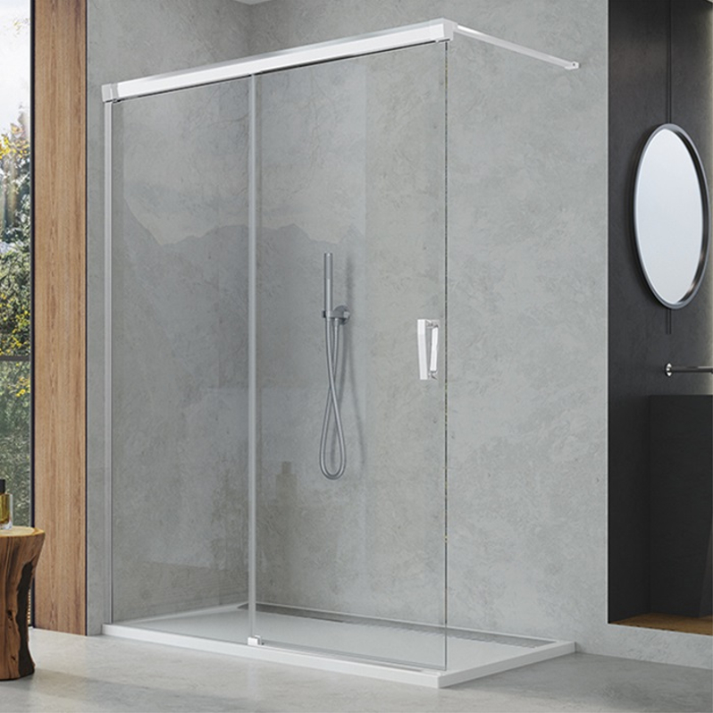 Pevná stěna Ronal Cadura samostatná s posuvným dílem - montáž vlevo 1600 x 2000 mm, aluchrom/sklo čiré