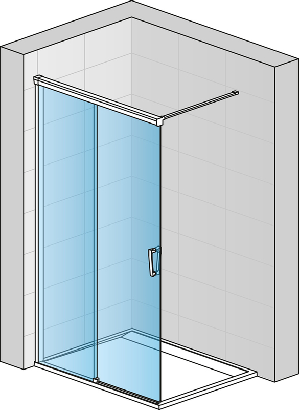 Pevná stěna Ronal Cadura samostatná s posuvným dílem - montáž vlevo 1800 x 2000 mm, aluchrom/sklo čiré