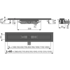 Podlahový žlab Alcadrain (Alcaplast) s okrajem pro perforovaný rošt, černá-mat APZ101BLACK-1150