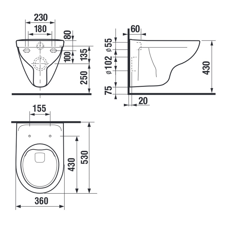 Závěsné WC Jika Lyra Plus Rimless 36×53 cm – bílá