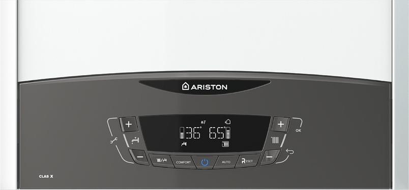Kotel plynový atmosférický závěsný Ariston Clas X 24 CF EU, topení 23,2 kW a průtokový ohřev TV 24,4 kW, komínové provedení