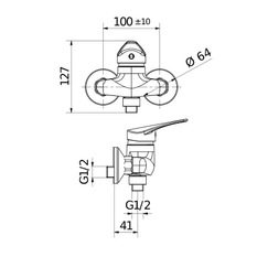 Sprchová, páková, nástěnná baterie rozteč 100 mm
