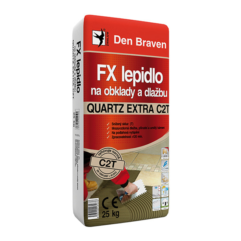 Flexibilní lepidlo na obklady a dlažbu Den Braven QUARTZ EXTRA C2T FX pytel 25 kg, šedá