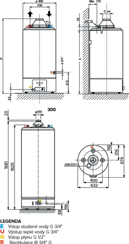 Ohřívač plynový stacionární Ariston SGA X 300 EE, 275L, 14KW