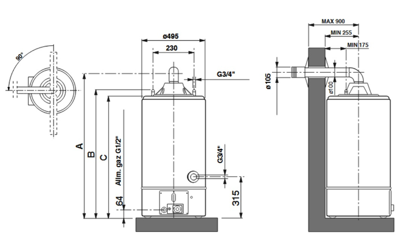 Ohřívač plynový stacionární Ariston SGA BF X 160 EE, 155L, 5,12KW