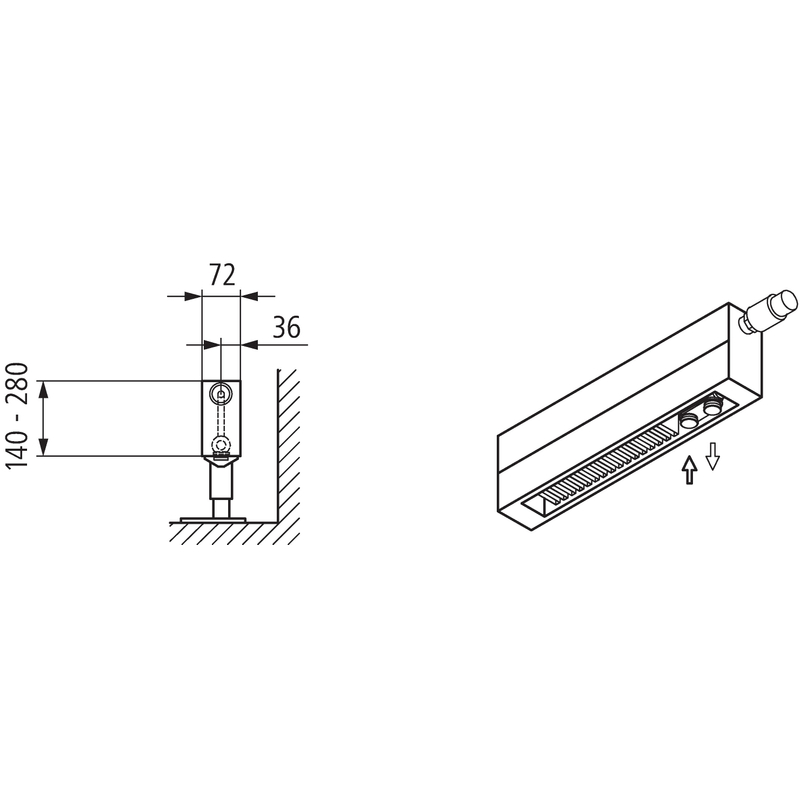 Konvektor Kermi KNV21 140 x 5000 mm, 2715W, bílá, s mřížkou, ventil vpravo (SOR)