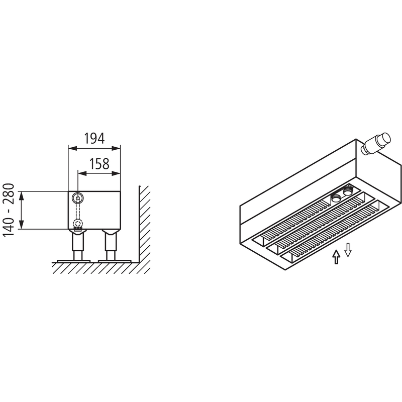 Konvektor Kermi KNV43 280 x 1600 mm, 3014W, bílá, s mřížkou, ventil vpravo (SOR)