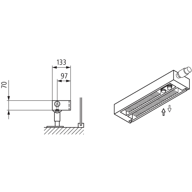 Konvektor s izolační deskou Kermi KSV22 70 x 2400 mm, 1099W, bílá, bez mřížky, ventil vpravo (SOR)