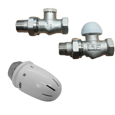 Set Klasik Plano Design přímý termostatický ventil 1/2˝+ šroubení radiátorové 1/2˝+ termostatická hlavice DESIGN