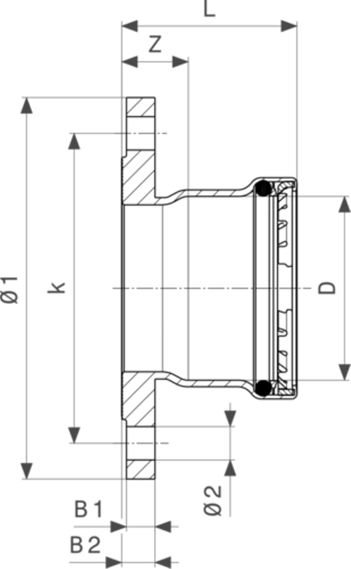 Přírubový přechod Viega Megapress S s SC-Contur 4259.1xL 88,9 (DN80)